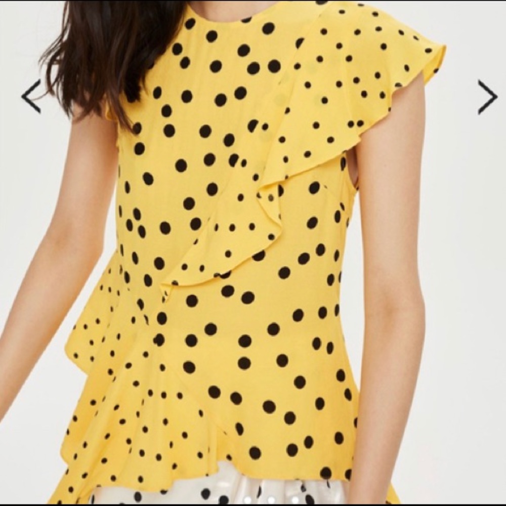 Flattering Yellow & Black Polka Dot Blouse Top